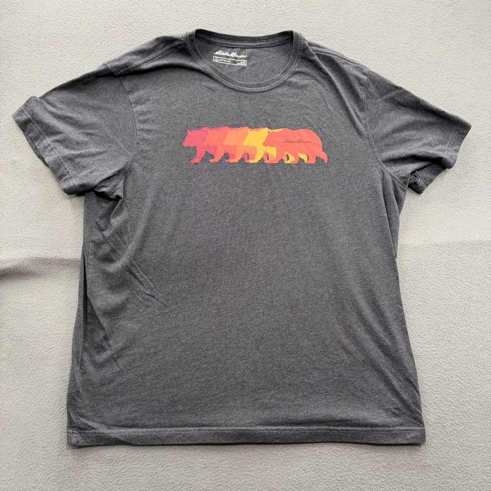 Eddie Bauer Shirt Mens XL Gray Sunset Bear Graphic Tee Tagless Outdoor Nature